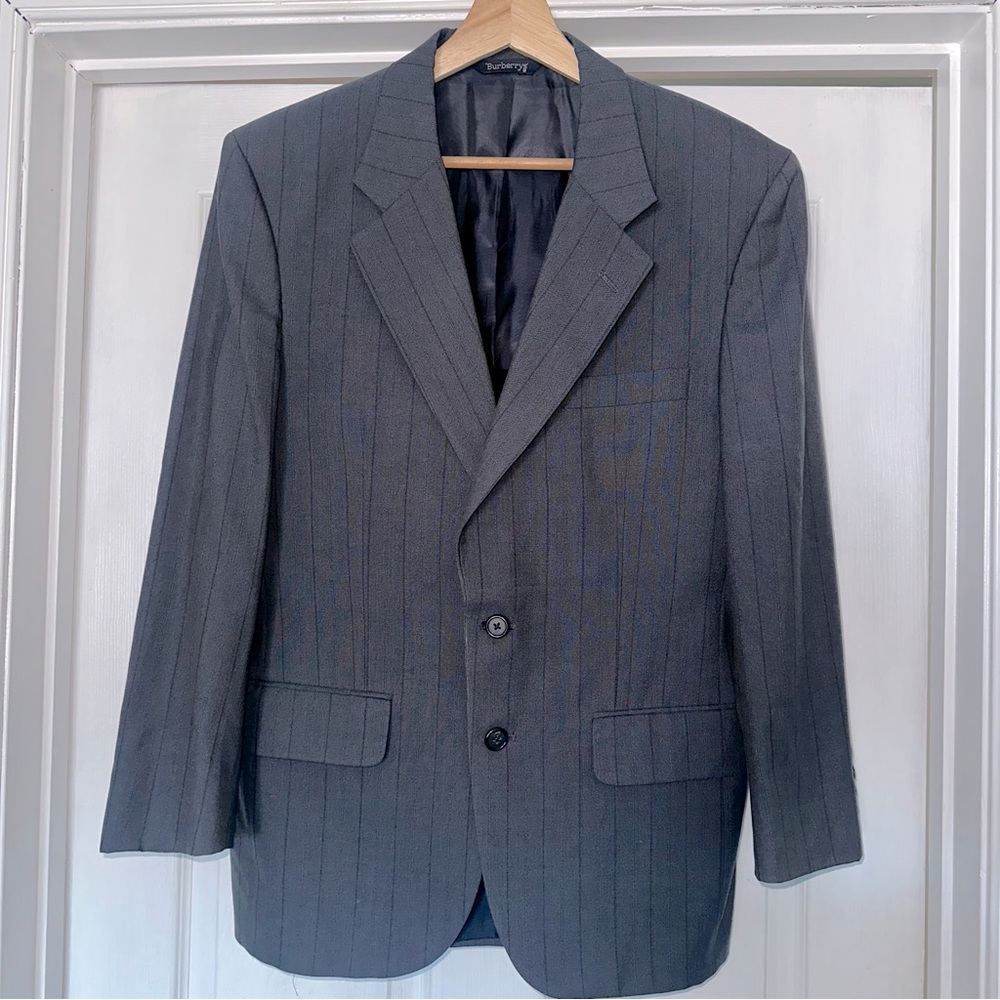 Vtg Burberry Blazer Wool Sports Coat 42R Gray Burberry Jacket